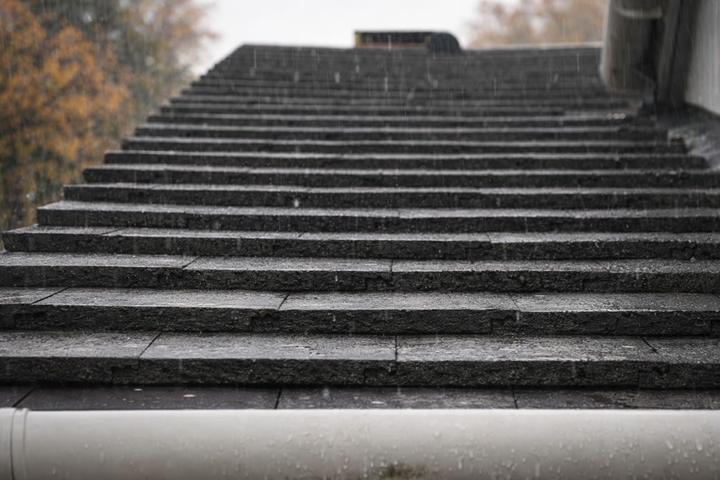 autumn rain on pitched roof